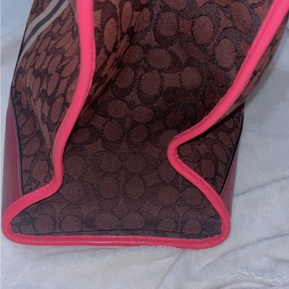Coach Brown Signature Canvas Tote with Pink Trim - Picture 5 of 7